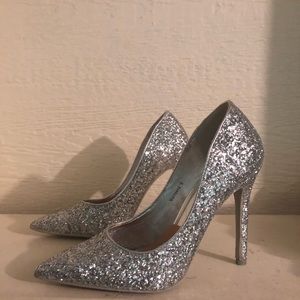 Silver glitter heels